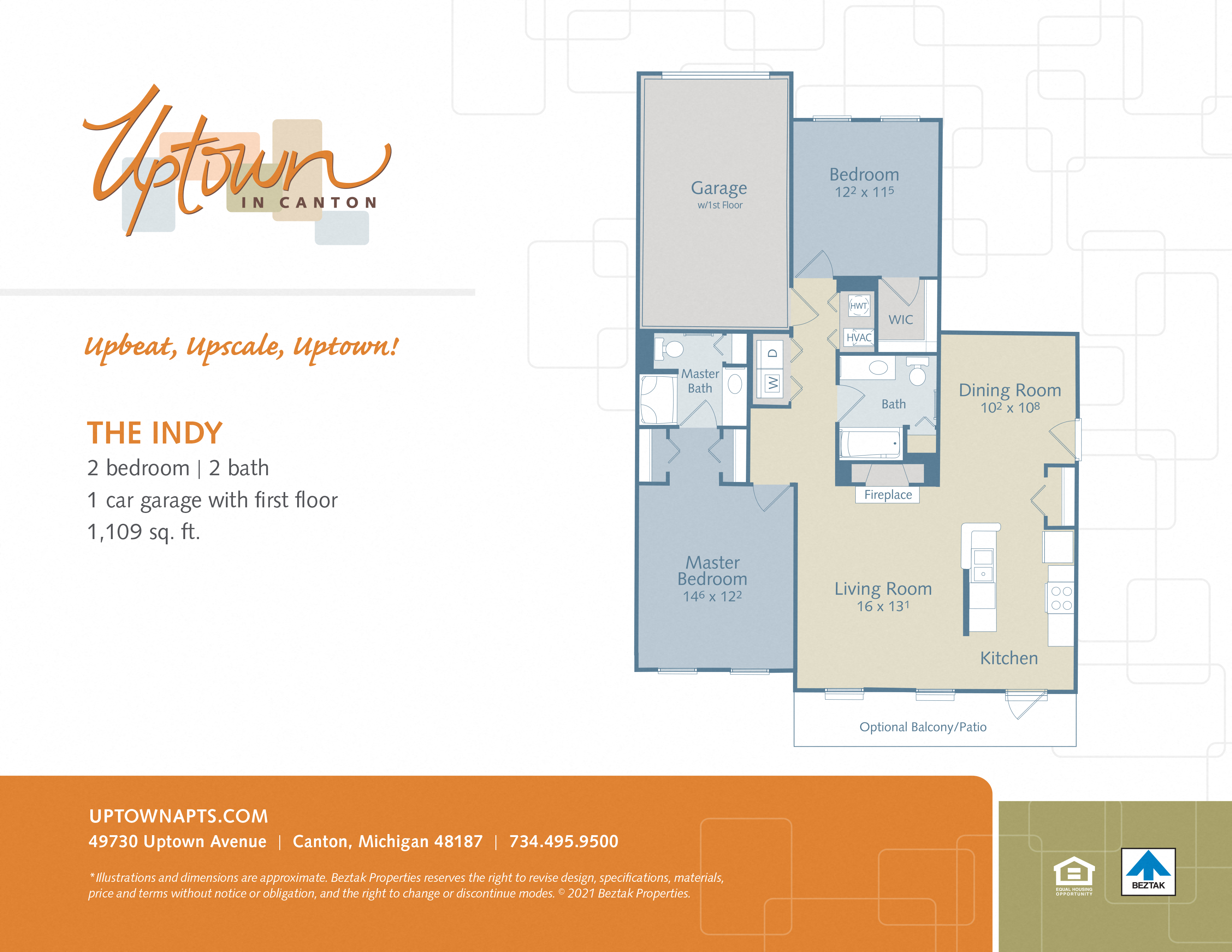 Floor plan for 2 beds, 2 baths, 1188 sqft